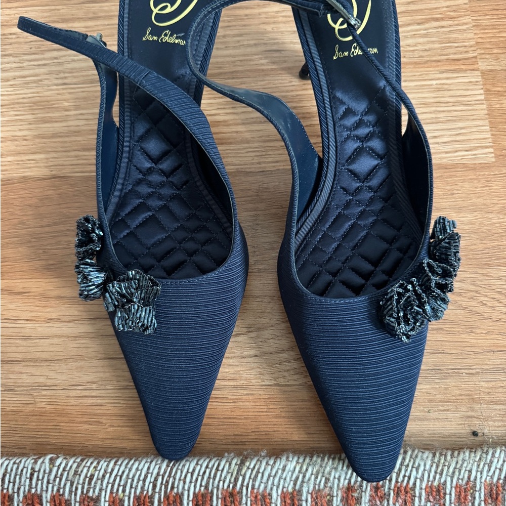 Sam Edelman Black Slingback Heels with Floral Accent